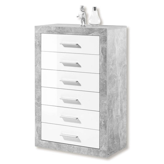 Pietra Chest Of 6 Drawers In Grey And White Gloss