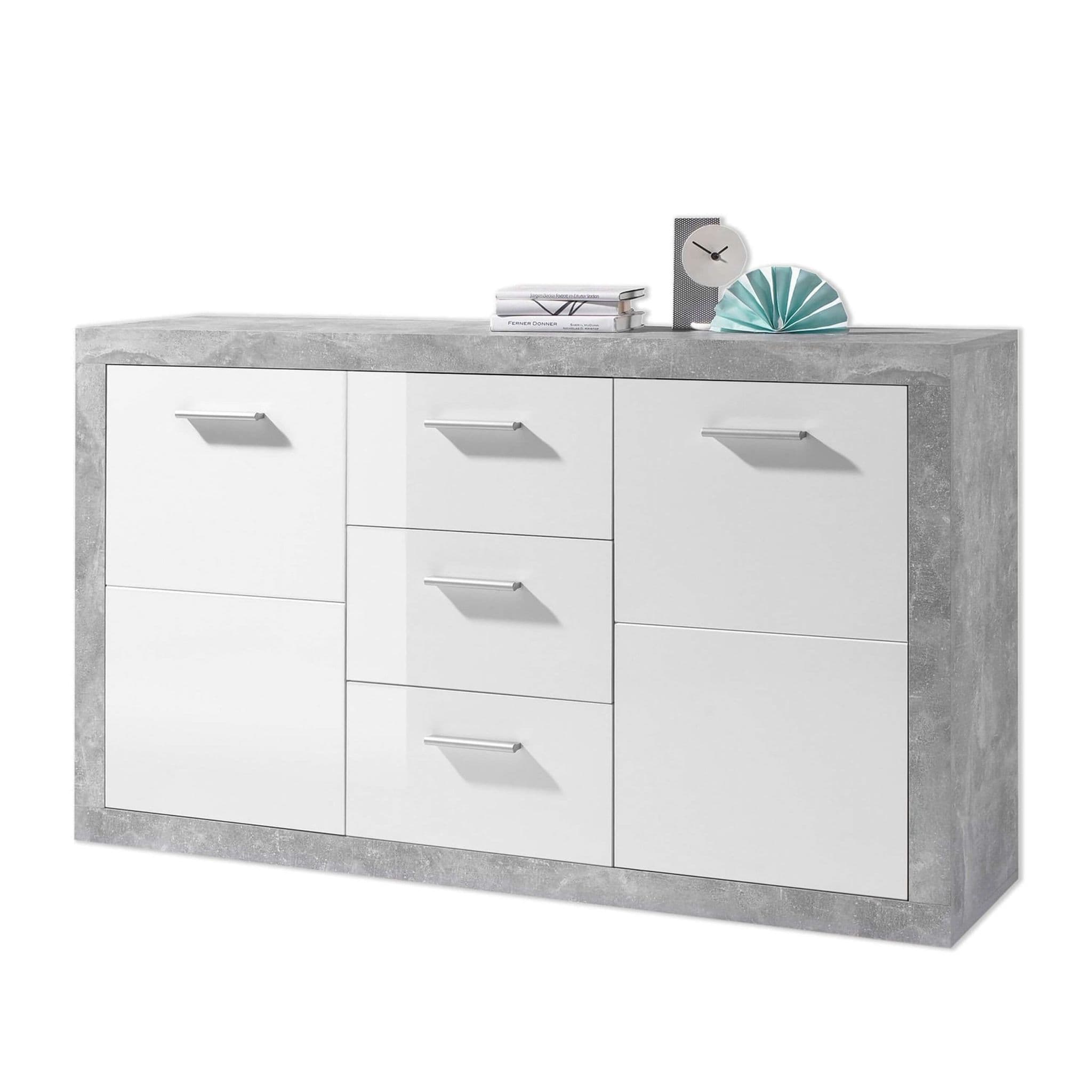 Pietra Large Sideboard Grey And White With 2 Door and 3 Drawers