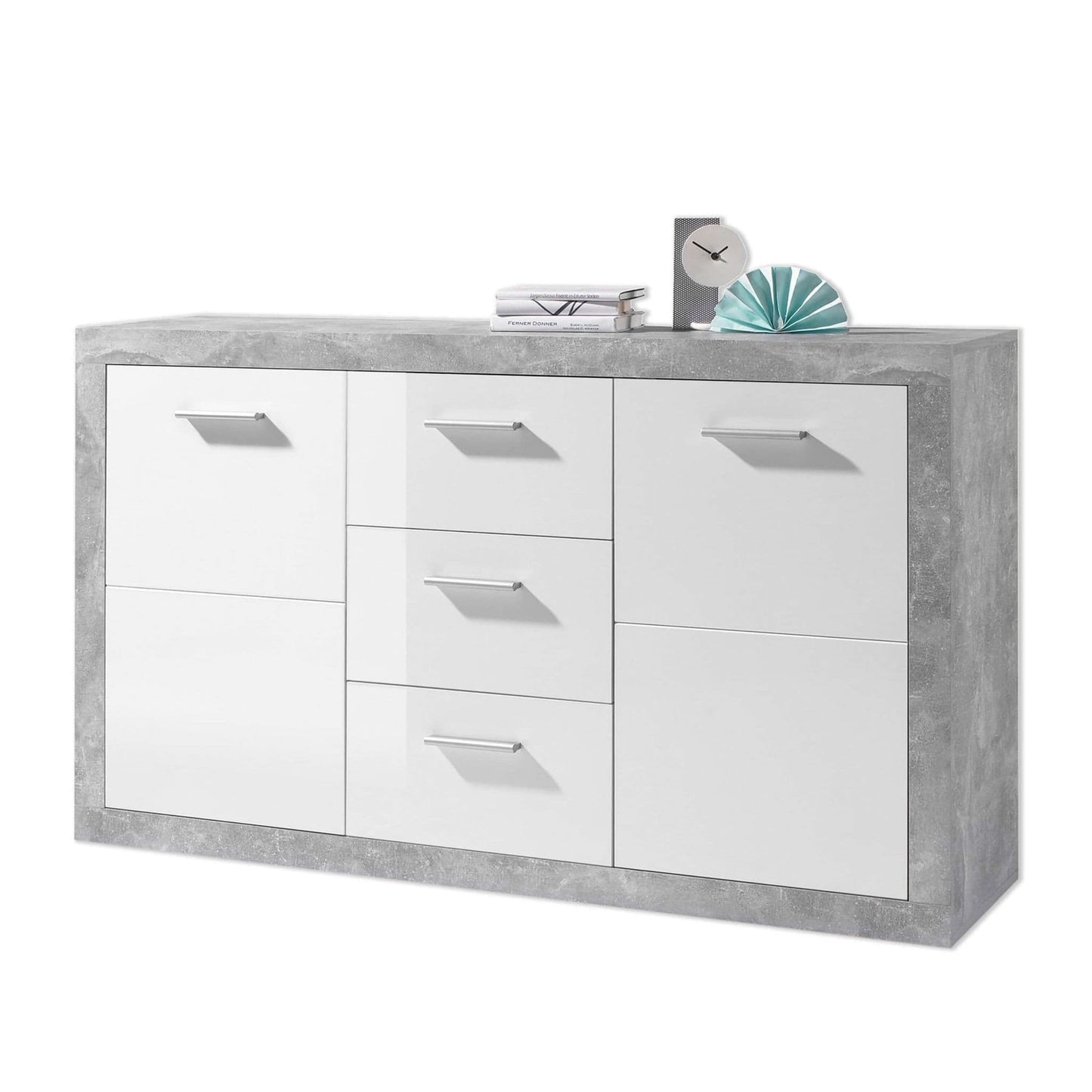 Pietra Large Sideboard Grey And White With 2 Door and 3 Drawers