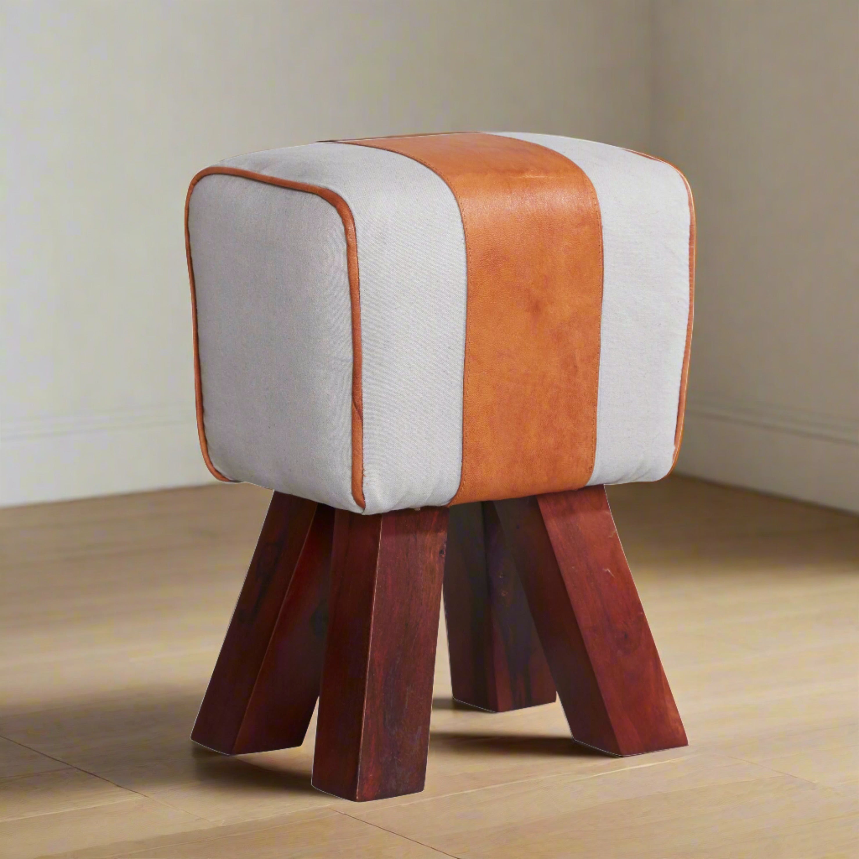Canvas & Leather Stool - Furniture One Shop