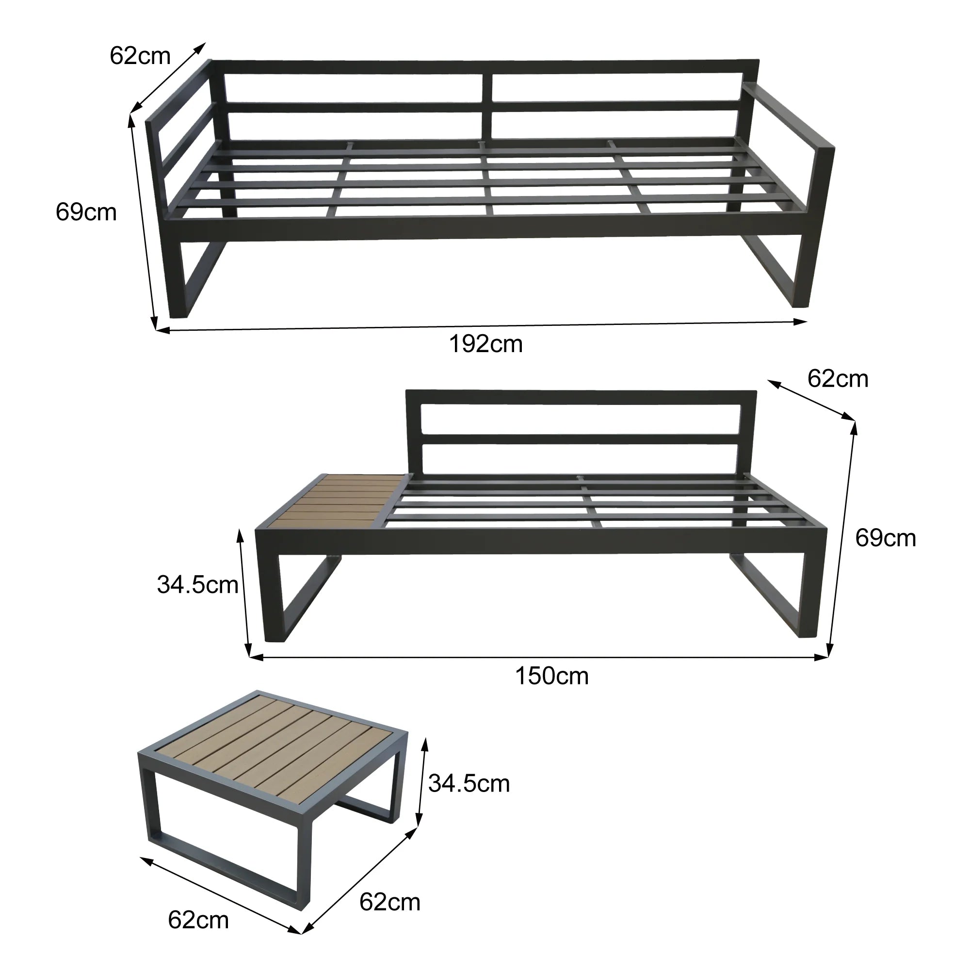 Positano 5 Seater (RH) Outdoor Aluminium Sofa Set With Coffee Table