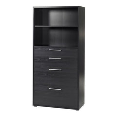 Prima Bookcase 1 Shelf With 2 Drawers + 2 File Drawers In Black Woodgrain - UK - Furniture One Shop