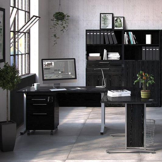 Prima Bookcase 1 Shelf With 2 Drawers + 2 File Drawers In Black Woodgrain - UK