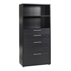 Prima Bookcase 1 Shelf With 2 Drawers + 2 File Drawers In Black Woodgrain - UK - Furniture One Shop
