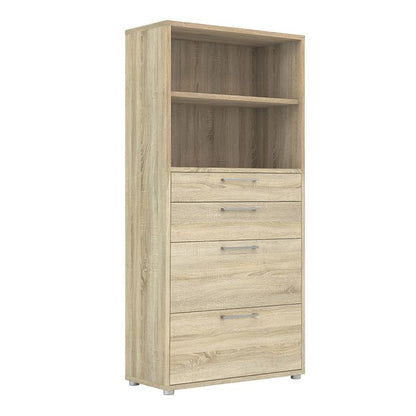 Prima Bookcase 1 Shelf with 2 Drawers + 2 File Drawers in Oak - UK