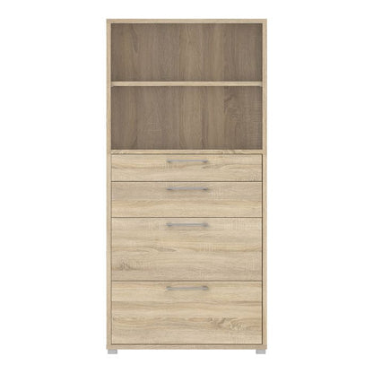 Prima Bookcase 1 Shelf with 2 Drawers + 2 File Drawers in Oak - UK