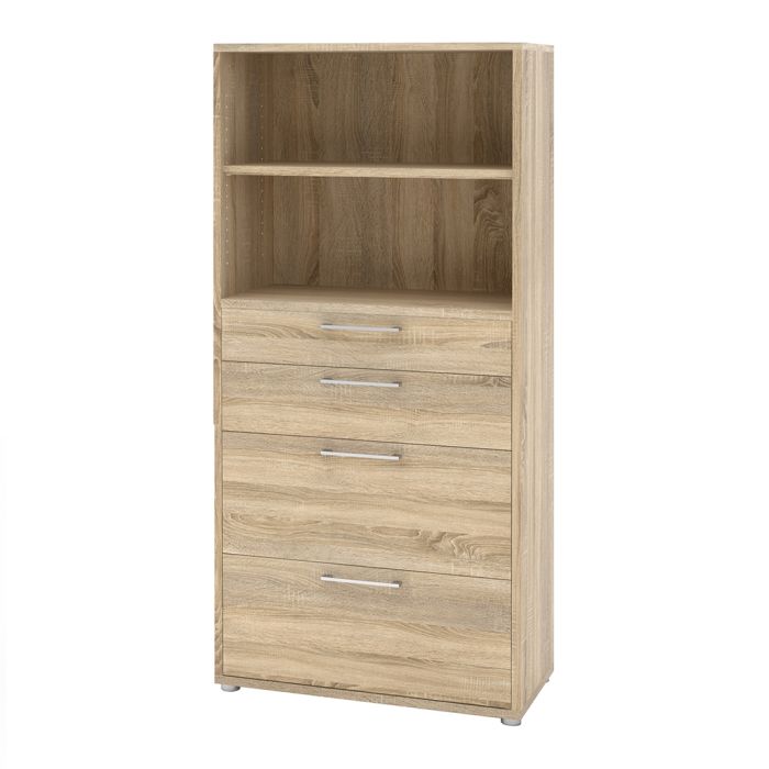 Prima Bookcase 1 Shelf with 2 Drawers + 2 File Drawers in Oak - UK