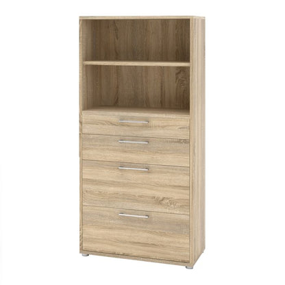 Prima Bookcase 1 Shelf with 2 Drawers + 2 File Drawers in Oak - UK