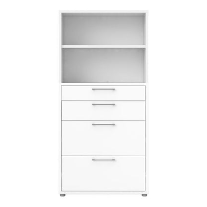 Prima Bookcase 1 Shelf With 2 Drawers + 2 File Drawers In White - UK