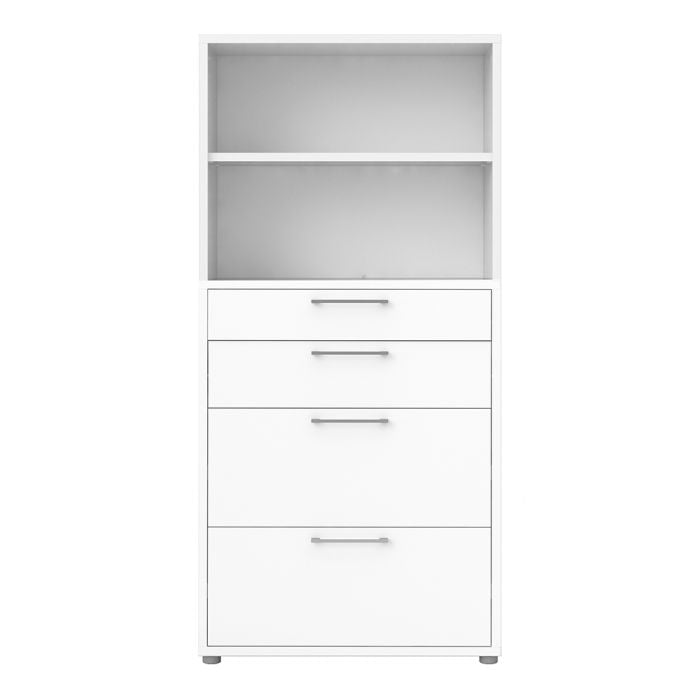 Prima Bookcase 1 Shelf With 2 Drawers + 2 File Drawers In White - UK