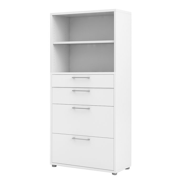 Prima Bookcase 1 Shelf With 2 Drawers + 2 File Drawers In White - UK