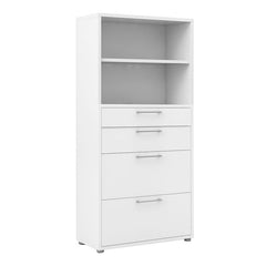 Prima Bookcase 1 Shelf With 2 Drawers + 2 File Drawers In White - UK - Furniture One Shop