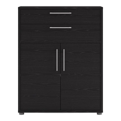 Prima Bookcase 1 Shelf With 2 Drawers And 2 Doors In Black Woodgrain - UK
