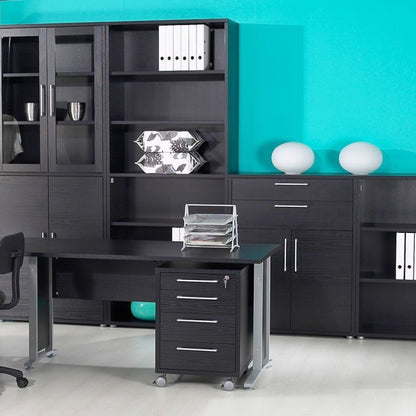 Prima Bookcase 1 Shelf With 2 Drawers And 2 Doors In Black Woodgrain - UK