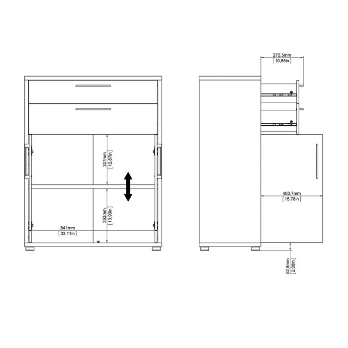 Prima Bookcase 1 Shelf With 2 Drawers And 2 Doors In Black Woodgrain - UK