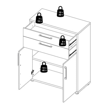 Prima Bookcase 1 Shelf With 2 Drawers And 2 Doors In Black Woodgrain - UK