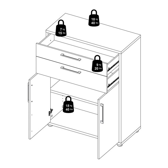 Prima Bookcase 1 Shelf With 2 Drawers And 2 Doors In Black Woodgrain - UK