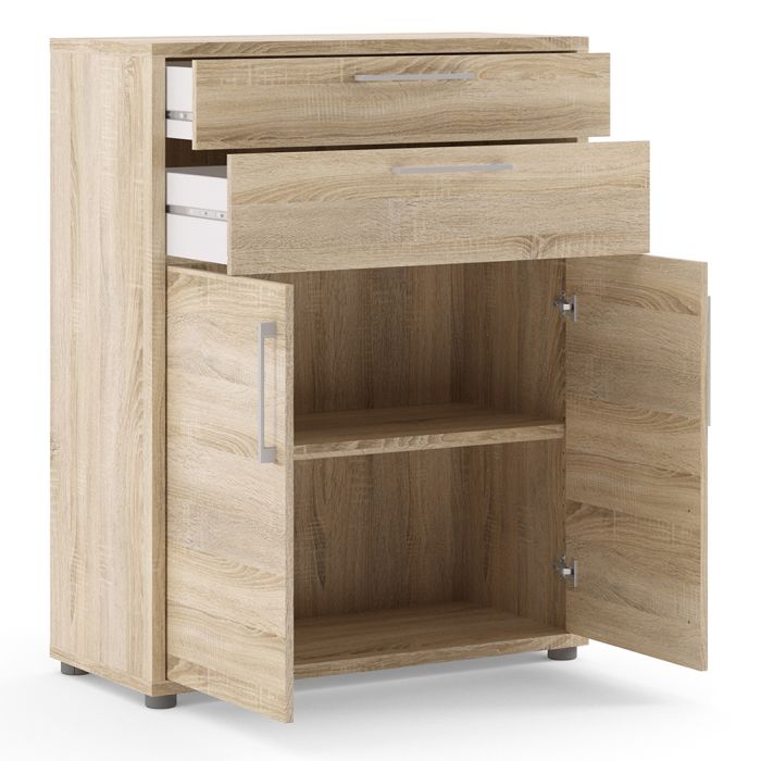 Prima Bookcase 1 Shelf with 2 Drawers and 2 Doors in Oak - UK