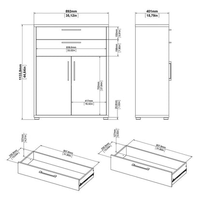 Prima Bookcase 1 Shelf with 2 Drawers and 2 Doors in Oak - UK