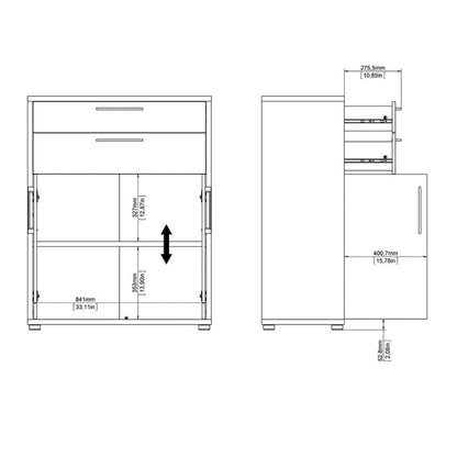 Prima Bookcase 1 Shelf with 2 Drawers and 2 Doors in Oak - UK