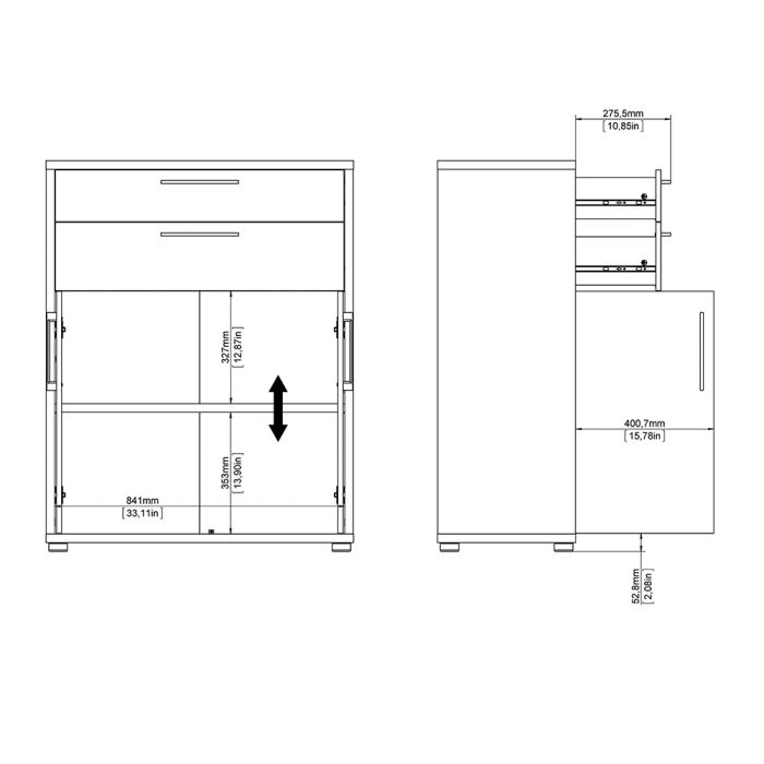 Prima Bookcase 1 Shelf with 2 Drawers and 2 Doors in Oak - UK