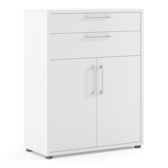 Prima Bookcase 1 Shelf With 2 Drawers And 2 Doors In White - UK