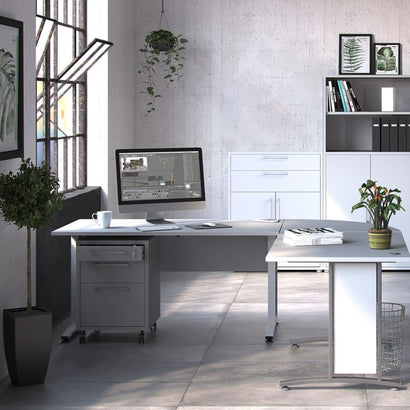 Prima Bookcase 1 Shelf With 2 Drawers And 2 Doors In White - UK