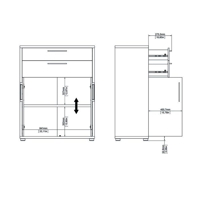 Prima Bookcase 1 Shelf With 2 Drawers And 2 Doors In White - UK