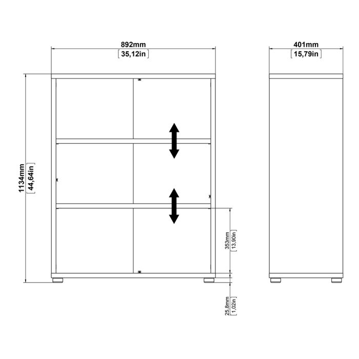 Prima Bookcase 2 Shelves in Black woodgrain - UK