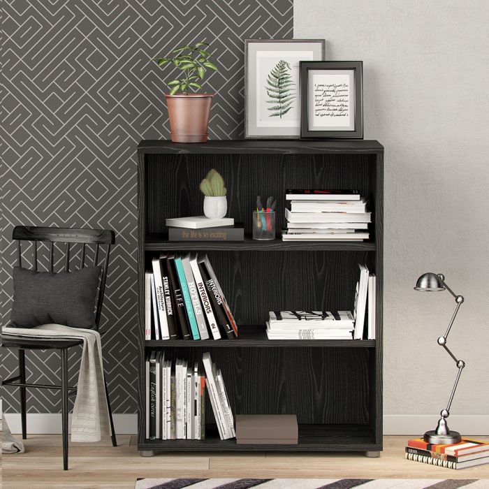 Prima Bookcase 2 Shelves in Black woodgrain - UK