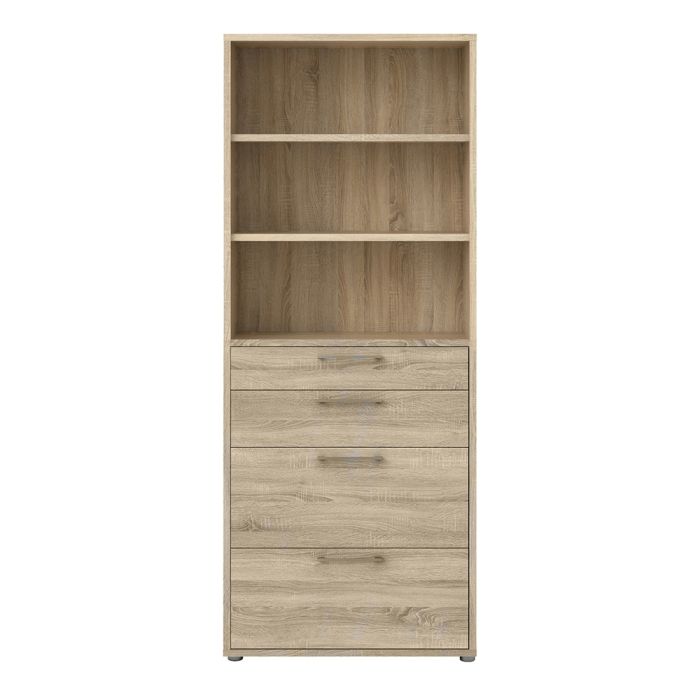 Prima Bookcase 2 Shelves With 2 Drawers + 2 File Drawers In Oak - UK
