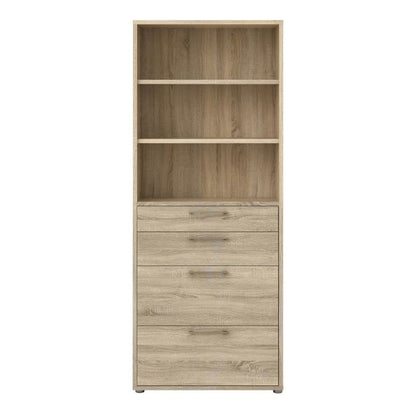 Prima Bookcase 2 Shelves With 2 Drawers + 2 File Drawers In Oak - UK