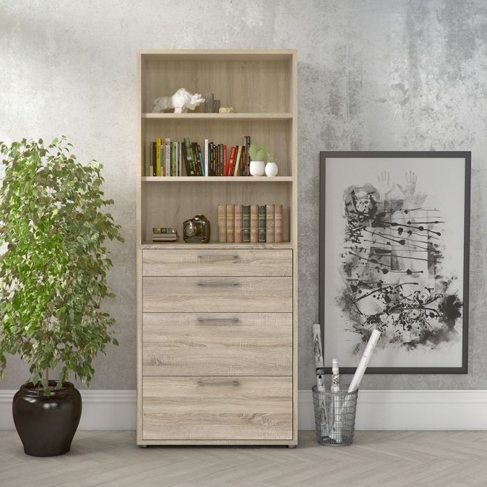 Prima Bookcase 2 Shelves With 2 Drawers + 2 File Drawers In Oak - UK