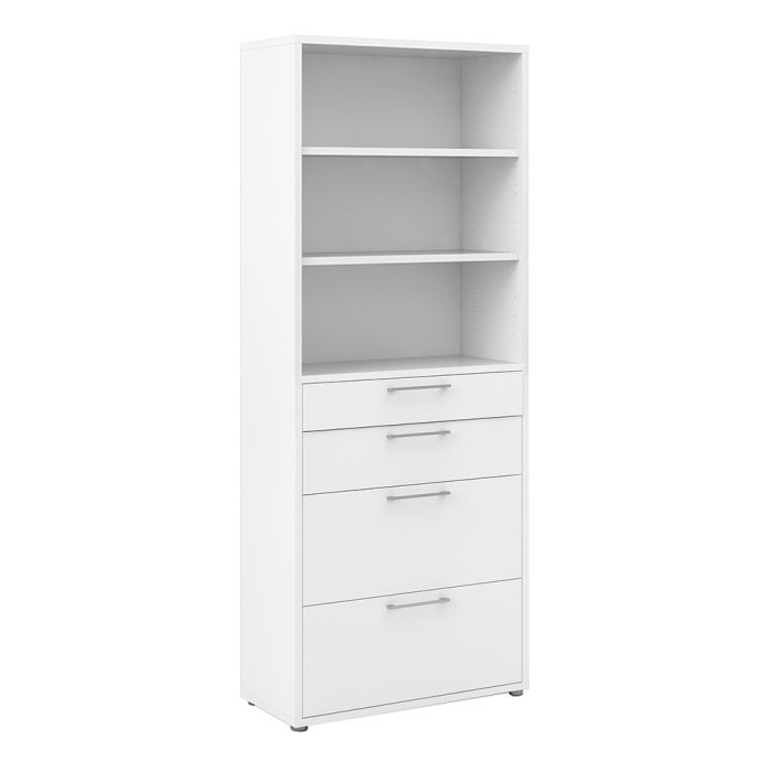 Prima Bookcase 2 Shelves with 2 Drawers + 2 File Drawers in White - UK