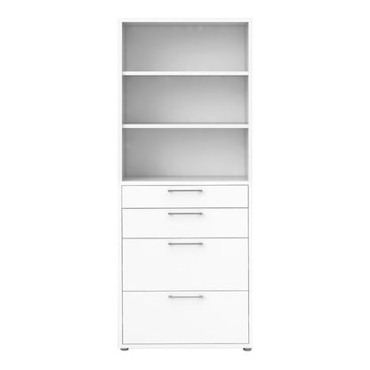 Prima Bookcase 2 Shelves with 2 Drawers + 2 File Drawers in White - UK