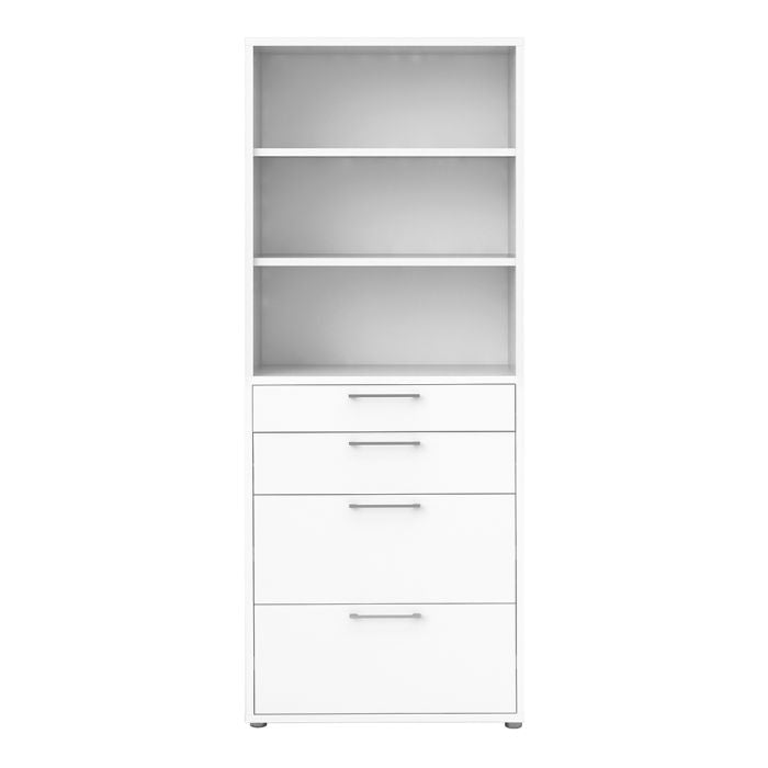 Prima Bookcase 2 Shelves with 2 Drawers + 2 File Drawers in White - UK