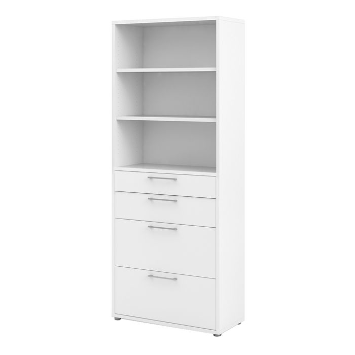 Prima Bookcase 2 Shelves with 2 Drawers + 2 File Drawers in White - UK