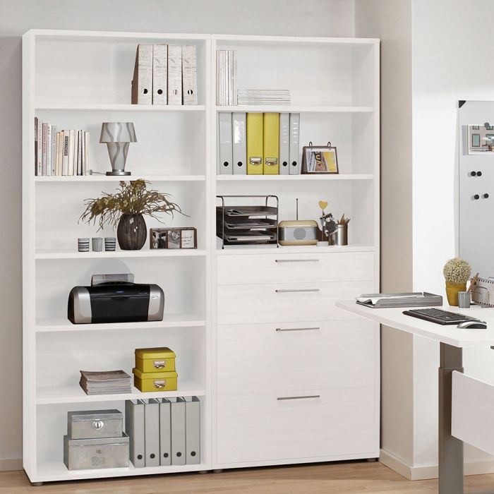 Prima Bookcase 2 Shelves with 2 Drawers + 2 File Drawers in White - UK