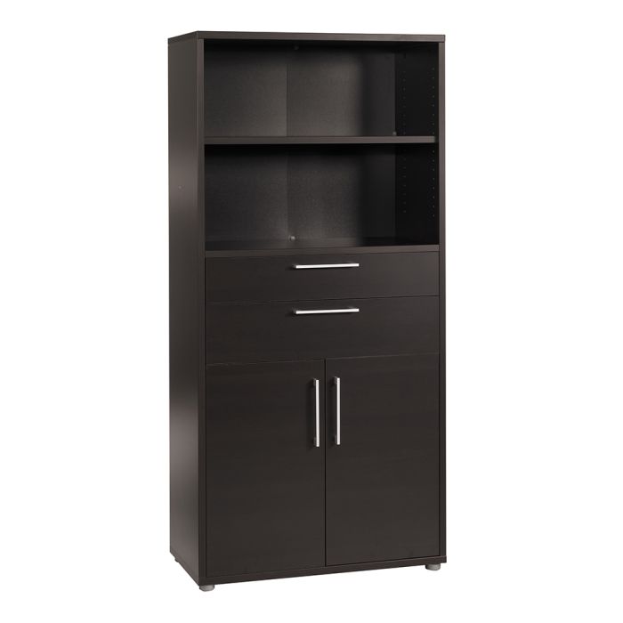 Prima Bookcase 2 Shelves with 2 Drawers and 2 Doors in Black woodgrain - UK