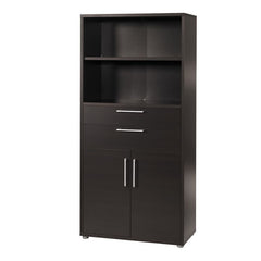 Prima Bookcase 2 Shelves with 2 Drawers and 2 Doors in Black woodgrain - UK