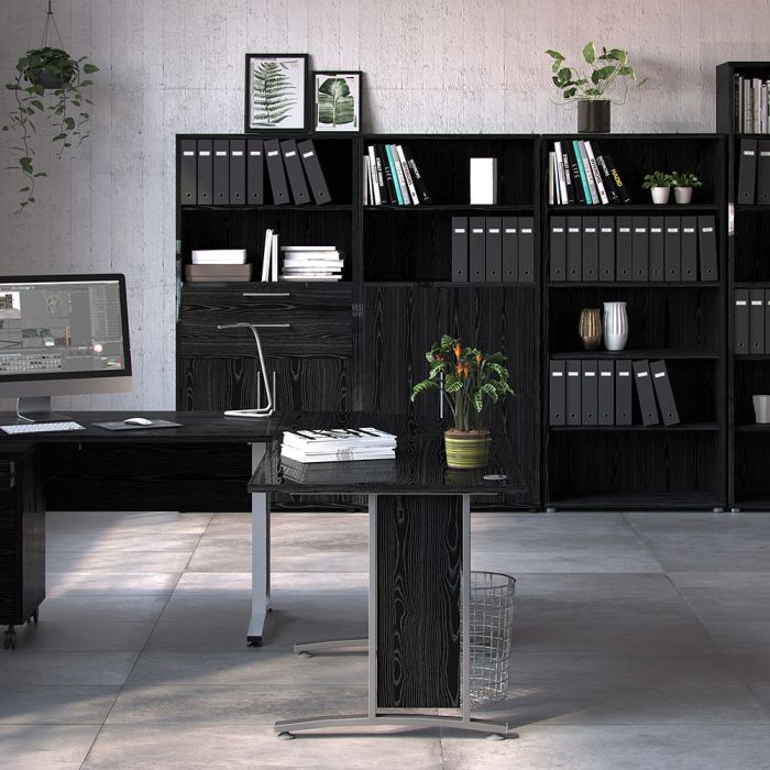 Prima Bookcase 2 Shelves with 2 Drawers and 2 Doors in Black woodgrain - UK