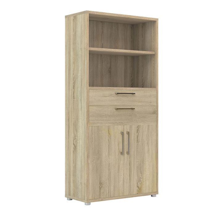 Prima Bookcase 2 Shelves With 2 Drawers And 2 Doors In Oak - UK