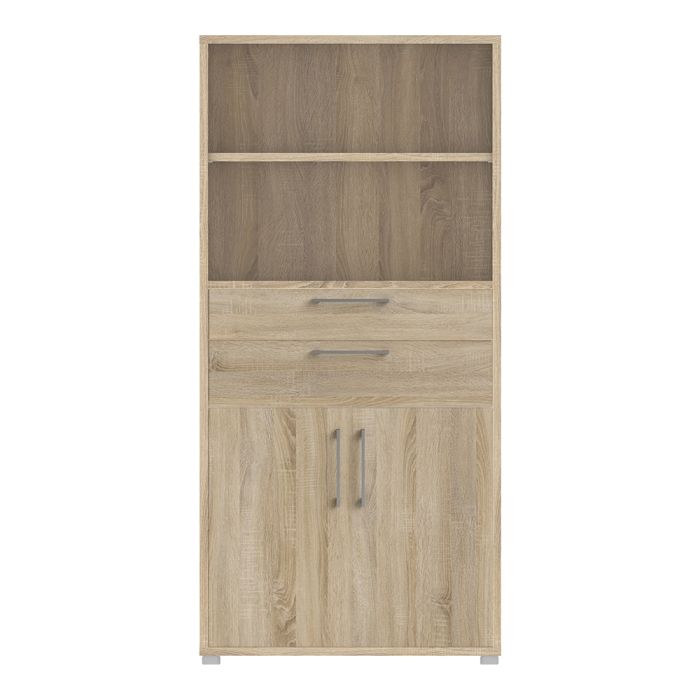 Prima Bookcase 2 Shelves With 2 Drawers And 2 Doors In Oak - UK
