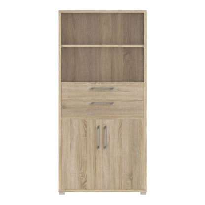 Prima Bookcase 2 Shelves With 2 Drawers And 2 Doors In Oak - UK