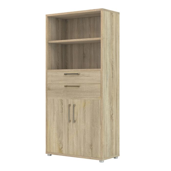 Prima Bookcase 2 Shelves With 2 Drawers And 2 Doors In Oak - UK