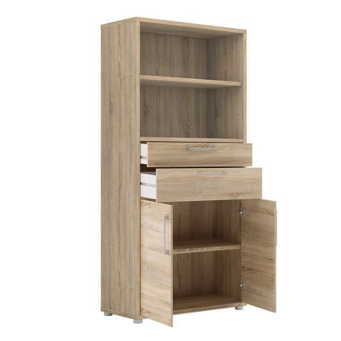 Prima Bookcase 2 Shelves With 2 Drawers And 2 Doors In Oak - UK