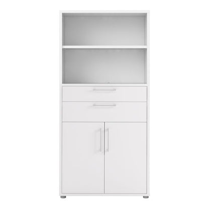 Prima Bookcase 2 Shelves With 2 Drawers And 2 Doors In White - UK