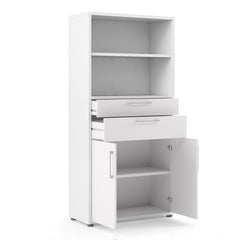 Prima Bookcase 2 Shelves With 2 Drawers And 2 Doors In White - UK