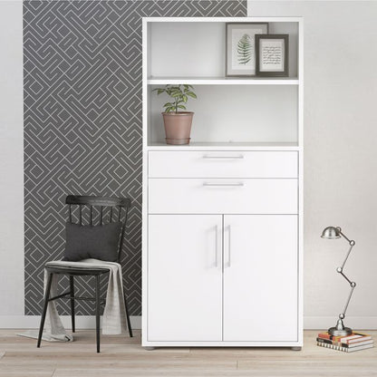 Prima Bookcase 2 Shelves With 2 Drawers And 2 Doors In White - UK