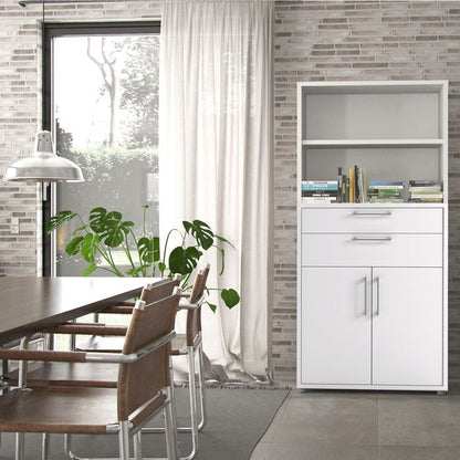 Prima Bookcase 2 Shelves With 2 Drawers And 2 Doors In White - UK